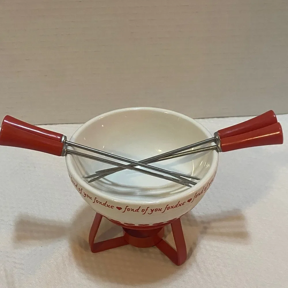 PAI Fondue Serving Set “Fond of you Fondue” & Red Hearts with 4 Serving Forks
